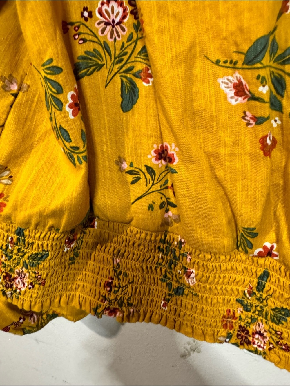 St. John's Bay Mustard Floral Wrap Blouse - Picture 7 of 9